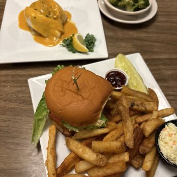 Cooper's Seafood House - Salmon burger  Stuffed flounder - Seafood Near Me - Scranton, Pennsylvania
