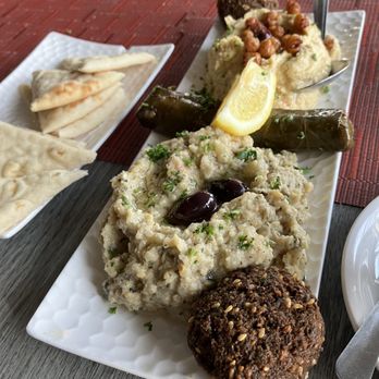 Moussaka Mediterranean Kitchen - Small appetizer platter best dolmas I've ever tasted and falafel balls are NOT greasy. - Mediterranean Near Me - San Leandro, California