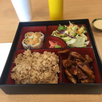 Red Sun - Bento box with chicken and spicy salmon roll - Japanese Near Me - Greenwood, Indiana Red Sun - Bento box with chicken and spicy salmon roll - Japanese Near Me - Greenwood, Indiana