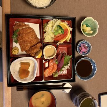 Murata Restaurant - $28 combo - I chose Sashimi and Tonkatsu. Comes with sunomono, miso, side rice, salad, and squash. - Japanese Near Me - Portland, Oregon Murata Restaurant - $28 combo - I chose Sashimi and Tonkatsu. Comes with sunomono, miso, side rice, salad, and squash. - Japanese Near Me - Portland, Oregon