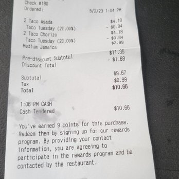 Tacos Gavilan - Receipt - Mexican Near Me - South Gate, California