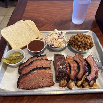 Maybells BBQ - Brisket and baby back rib, lunch special with slaw and beans. - Barbeque Near Me - Murrieta, California