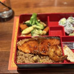 J&J Asian Cuisine & Lounge - Bento box with teriyaki salmon