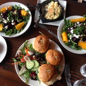 Six Acres - Two beet salads, mac and cheese and the mini veggie burgers (my usual order with friends) - Pubs Near Me - Vancouver, British Columbia Six Acres - Two beet salads, mac and cheese and the mini veggie burgers (my usual order with friends) - Pubs Near Me - Vancouver, British Columbia