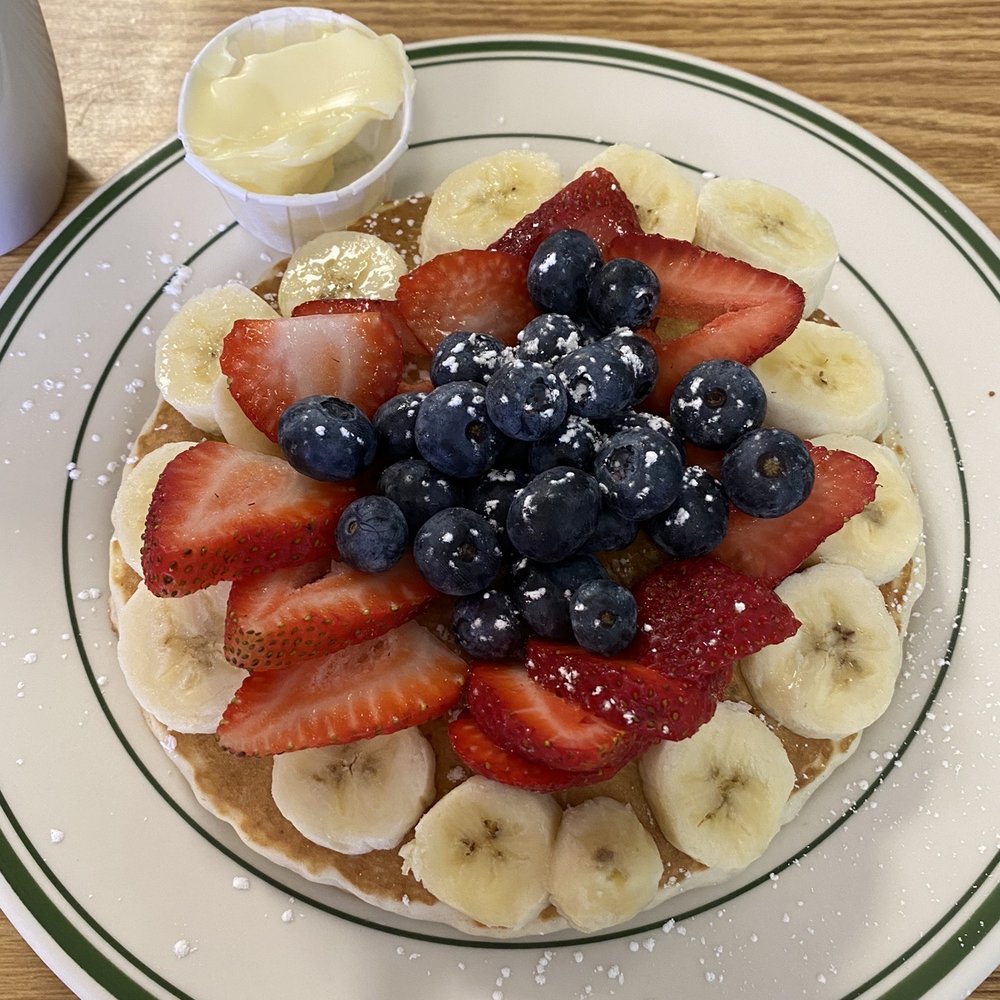 Short stack pancakes with three fruits. So refreshing and delicious. Short stack pancakes with three fruits. So refreshing and delicious.