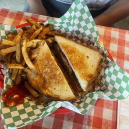 Club sandwich and fries