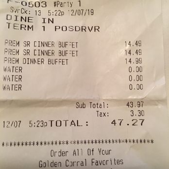 Golden Corral Buffet & Grill - Cost for three. Should have gone on to another restaurant. - American Near Me - Dayton, Ohio Golden Corral Buffet & Grill - Cost for three. Should have gone on to another restaurant. - American Near Me - Dayton, Ohio