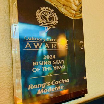 Rang’s Cocina Moderne - Award on wall -2024 Rising Star by the Nevada Restaurant Association - Spanish Near Me - Las Vegas, Nevada