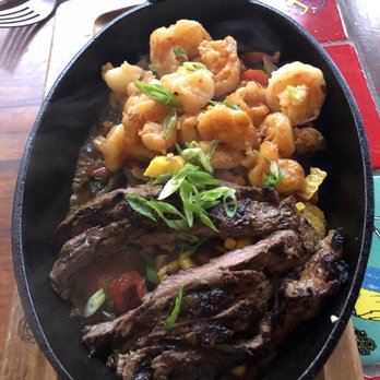 Calaveras Cantina - Combo (steak & shrimp) fajita. Shrimp were overcooked. Average, nothing special. - Mexican Near Me - Jupiter, Florida