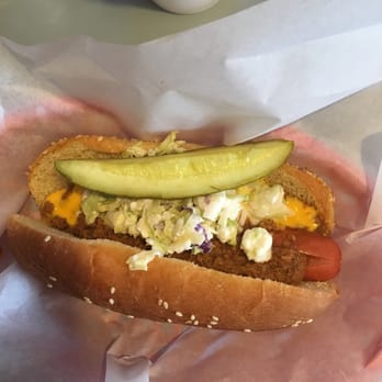Jack's Cosmic Dogs - Blue galactic dog topped with chili, cheese, blue cheese slaw and a pickle! - Hot Dogs Near Me - Mount Pleasant, South Carolina