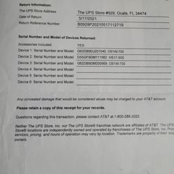 AT&T Store - Receipt for returned equipment.