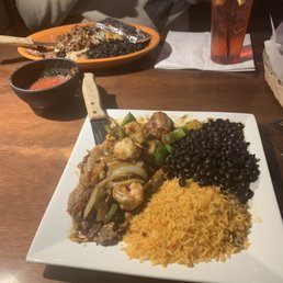 Our meals ! Lomillo con camarones & Chori steak