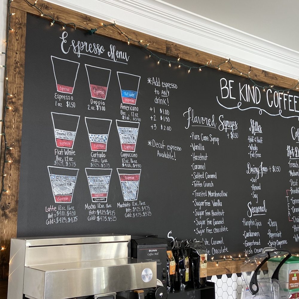 Be Kind Coffee - A closer look at the menu. - Coffee & Tea Near Me - Clemmons, North Carolina Be Kind Coffee - A closer look at the menu. - Coffee & Tea Near Me - Clemmons, North Carolina