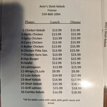 Amir's Shish Kebob - Menu - Persian/Iranian Near Me - Fresno, California