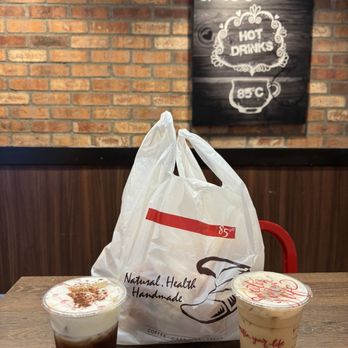 85°C Bakery Cafe-Northridge - Sea Salted Iced Coffee with variety of breads and pastries. - Bakeries Near Me - Northridge, California