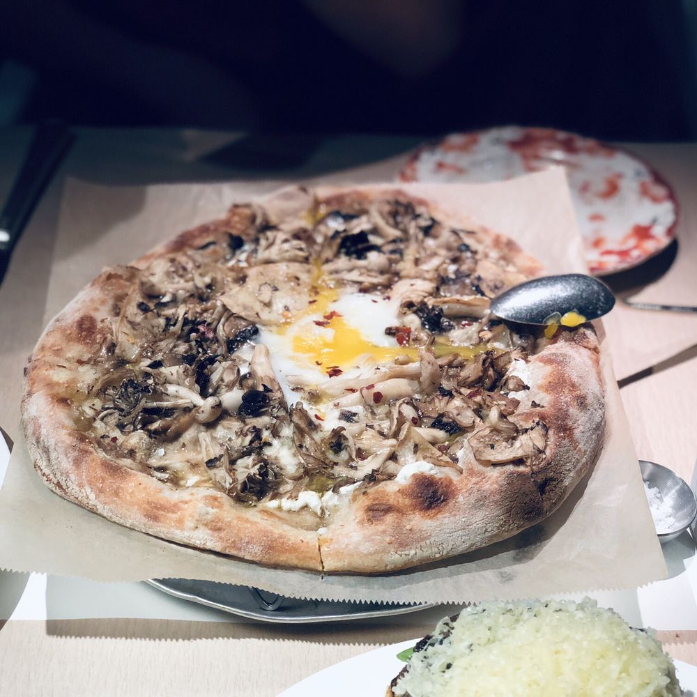 ABC Kitchen - Mushrooms , Parmesan , Oregano and Farm Egg Pizza - Breakfast & Brunch Near Me - New York, New York ABC Kitchen - Mushrooms , Parmesan , Oregano and Farm Egg Pizza - Breakfast & Brunch Near Me - New York, New York