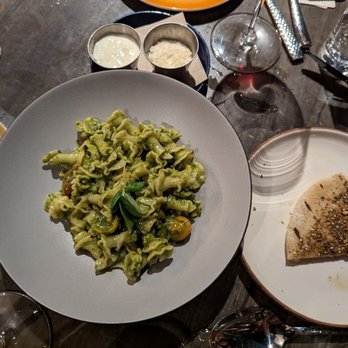 Weft & Warp Art Bar + Kitchen - Campanelle with pesto and laffa bread - both excellent - Breakfast & Brunch Near Me - Scottsdale, Arizona Weft & Warp Art Bar + Kitchen - Campanelle with pesto and laffa bread - both excellent - Breakfast & Brunch Near Me - Scottsdale, Arizona