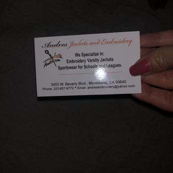 Andres Jackets and Embroidery - Andres Embroidery Business card - Embroidery & Crochet Near Me - Montebello, California
