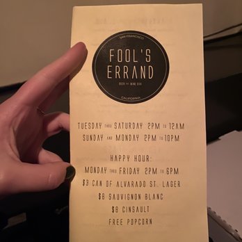 Fool's Errand - Wine Bars Near Me - San Francisco, California Fool's Errand - Wine Bars Near Me - San Francisco, California