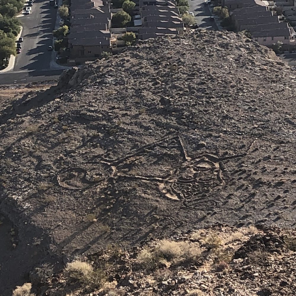 James Brown Trail - James Brown Trail: From the top looking down. Someone created a Ying/Yang and face. - Hiking Near Me - Las Vegas, Nevada James Brown Trail - James Brown Trail: From the top looking down. Someone created a Ying/Yang and face. - Hiking Near Me - Las Vegas, Nevada