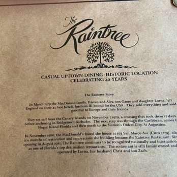 The Raintree Restaurant - Placemat. - American Near Me - Saint Augustine, Florida The Raintree Restaurant - Placemat. - American Near Me - Saint Augustine, Florida