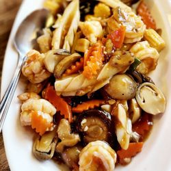KanBai - SHRIMP , CALAMARI, & TWO TYPES OF MUSHROOMS