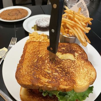 Salt & Sugar - Southern Chick MEAL with ginger cookie & flourless chocolate cake in the back!! HUGE sandwich!!! - Desserts Near Me - Houston, Texas Salt & Sugar - Southern Chick MEAL with ginger cookie & flourless chocolate cake in the back!! HUGE sandwich!!! - Desserts Near Me - Houston, Texas