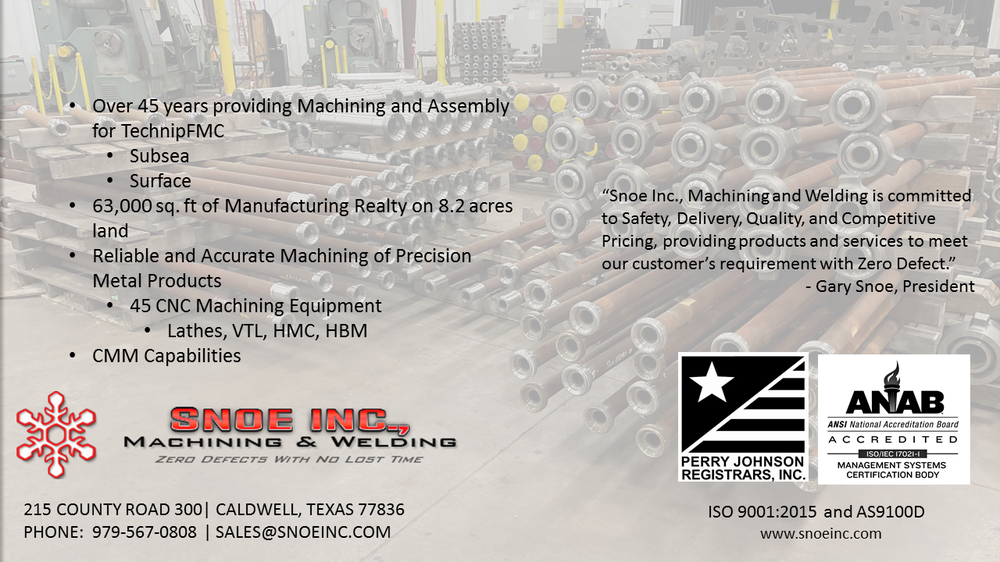 SNOE MACHINING AND WELDING Updated September 2024 Request