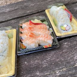 California Roll, Shrimp Nigiri, and Crab Cream Cheese Roll