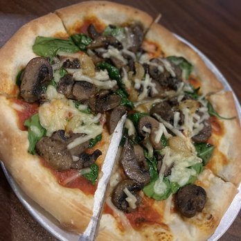 Dangerous Minds Brewing Company - Mushroom Pizza $13.00 (vegan) House tomato sauce, mushrooms, spinach, roasted garlic, Violife cheese - Breweries Near Me - Pompano Beach, Florida Dangerous Minds Brewing Company - Mushroom Pizza $13.00 (vegan) House tomato sauce, mushrooms, spinach, roasted garlic, Violife cheese - Breweries Near Me - Pompano Beach, Florida