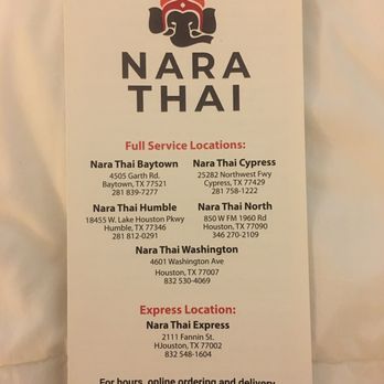 Nara Thai - Menu cover - Sushi Bars Near Me - Baytown, Texas