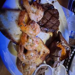 So delicious! Steak, Shrimp & Sweet Potato!!