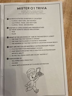 Menu photo 1 Mister O1 Extraordinary Pizza Doral, FL