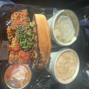 Urban Plates - Meatloaf (vegetarian) Mac and cheese w/curry soup - New American Near Me - Carlsbad, California Urban Plates - Meatloaf (vegetarian) Mac and cheese w/curry soup - New American Near Me - Carlsbad, California