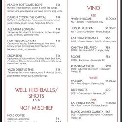 Booze menu