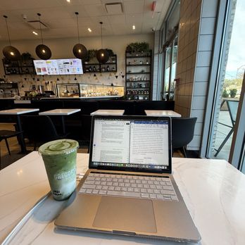 Gregorys Coffee - Inside - Iced Matcha Latte (GF V) ftw - Coffee & Tea Near Me - Melville, New York