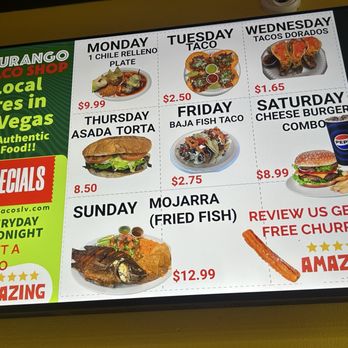 Durango Taco Shop - Daily special menu board - Tacos Near Me - Las Vegas, Nevada Durango Taco Shop - Daily special menu board - Tacos Near Me - Las Vegas, Nevada