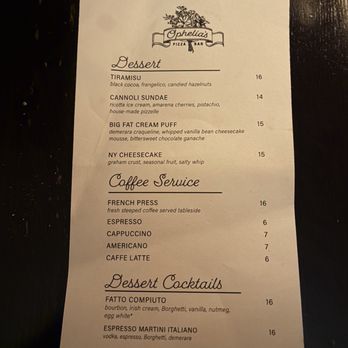 Ophelia's Pizza + Bar - menu - Pizza Near Me - Nashville, Tennessee