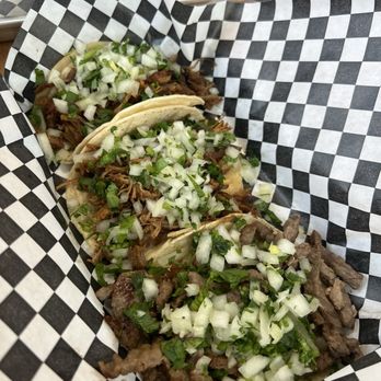 Senor Taco Express - 2 carnitas street tacos and 1 carne asada street taco - Mexican Near Me - Gilbert, Arizona