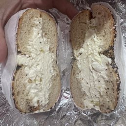 Everything bagel with Long Hot Cream Cheese Everything bagel with Long Hot Cream Cheese