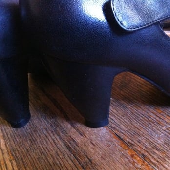 Fred's Shoe Repair - These leather Mary Janes had no heel end cap, the nail was buried in the heel and the leather was starting to tear and discolor. - Shoe Repair Near Me - Peoria, Illinois