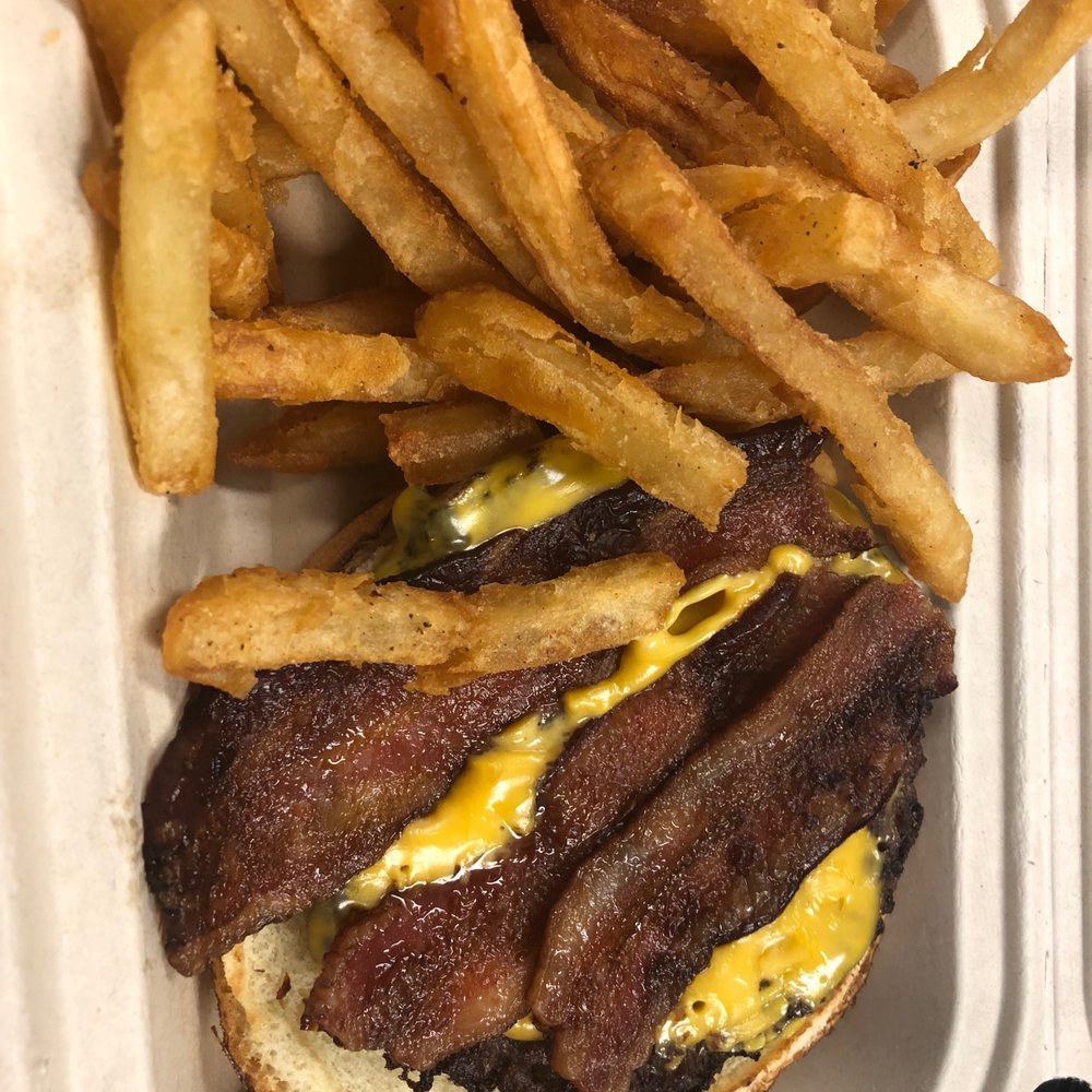 Twice Burger - that's a small hockey puck for that bun. the bacon makes me want to cry in a bad way. - Burgers Near Me - Seattle, Washington Twice Burger - that's a small hockey puck for that bun. the bacon makes me want to cry in a bad way. - Burgers Near Me - Seattle, Washington