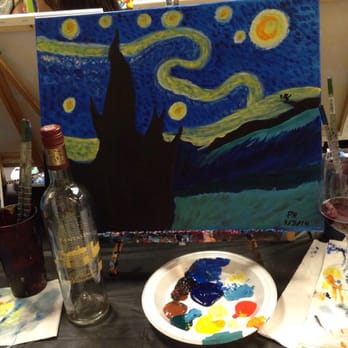 Paints n Cocktails - My finished painting and empty bottle of Fantasia from Castello di Amorosa. - Venues & Event Spaces Near Me - Miami, Florida Paints n Cocktails - My finished painting and empty bottle of Fantasia from Castello di Amorosa. - Venues & Event Spaces Near Me - Miami, Florida
