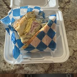 Wingfield Bread - Wingfield's Ham and Rosemary Focaccia Egg Sandwich. It was HUGE. Had several meals from it.