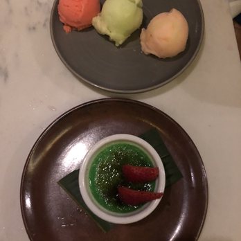 Bone Kettle - Pandan creme brûlée and seasonal sorbet - Breakfast & Brunch Near Me - Pasadena, California Bone Kettle - Pandan creme brûlée and seasonal sorbet - Breakfast & Brunch Near Me - Pasadena, California