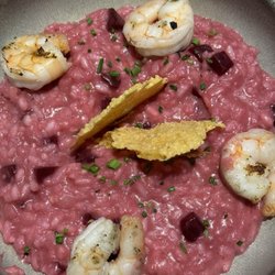 McLarens On The Corner - Beet Root & Truffle Risotto with "prawns"