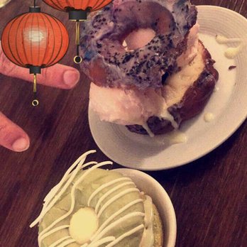 Double Chin Modern Asian Restaurant - Limited item that they sold for a single weekend: matcha ice cream donut (left), galaxy ice cream donut (right) - Asian Fusion Near Me - Boston, Massachusetts