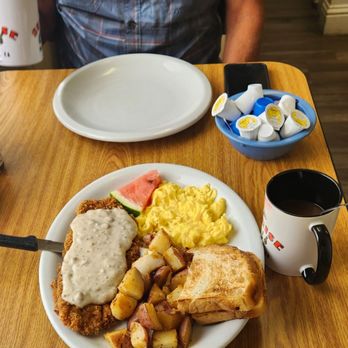 Sunrise Cafe - Chicken fried steak, with homefries, two eggs, and sourdough toast. - American Near Me - Monterey, California Sunrise Cafe - Chicken fried steak, with homefries, two eggs, and sourdough toast. - American Near Me - Monterey, California