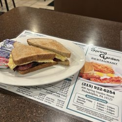 Turkey bacon and egg on wheat toast