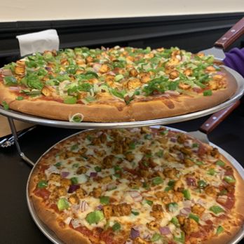 Bombay Curry Pizza - two pizzas on two pans - Pizza Near Me - Denville, New Jersey Bombay Curry Pizza - two pizzas on two pans - Pizza Near Me - Denville, New Jersey